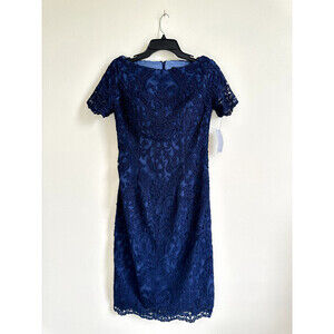 La Femme women's Beaded Lace Short Sleeve Dress Navy Size 4 fits XS $600